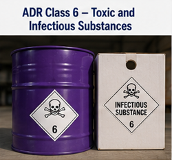 Produits chimiques toxiques et substances infectieuses transportés avec marquages ADR Classe 6