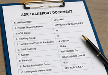 Documents de transport ADR et formalités pour les expéditions de batteries au lithium