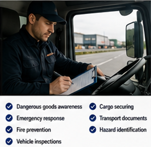 Conducteur certifié ADR pour marchandises dangereuses effectuant une inspection du véhicule
