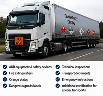Camion lourd transportant des marchandises dangereuses sous réglementation ADR en Europe