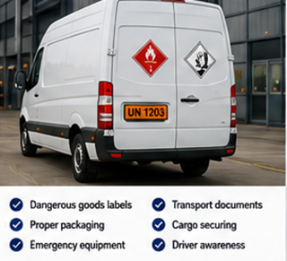 Utilitaire de livraison transportant des marchandises dangereuses sous règles ADR en Europe
