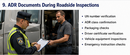Contrôle routier ADR vérifiant les documents de transport de marchandises dangereuses en Europe