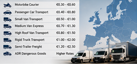 Tarifs de transport européens au kilomètre pour fourgons, camions et logistique de fret