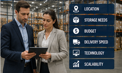 Responsables logistiques sélectionnant des solutions d’entreposage pour les opérations de la chaîne d’approvisionnement