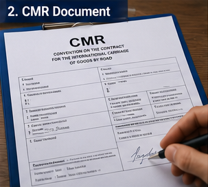 Document de transport CMR utilisé dans le fret routier européen avec détails d’expédition et signatures