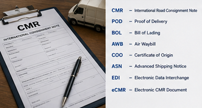 Document de fret CMR et documents de transport international pour la logistique routière