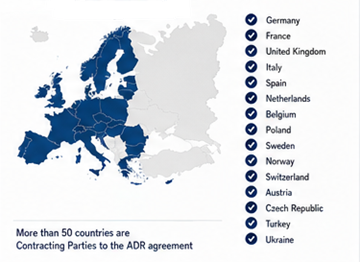 Pays européens et internationaux appliquant la réglementation ADR sur le transport de marchandises dangereuses