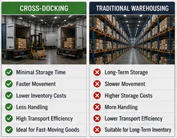 Comparaison entre les opérations de cross-docking et le stockage traditionnel en entrepôt