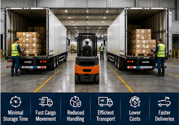 Entrepôt de cross-docking transférant des palettes directement entre camions