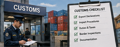 Douaniers contrôlant une cargaison internationale et des documents de transport pour des opérations d’import-export