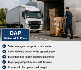 Camion livrant une cargaison à la destination du client selon l’Incoterm DAP