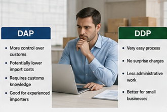 Importateur comparant les options d’expédition internationale DDP et DAP