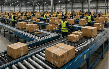 Grand centre de distribution triant des produits pour le transport et la livraison