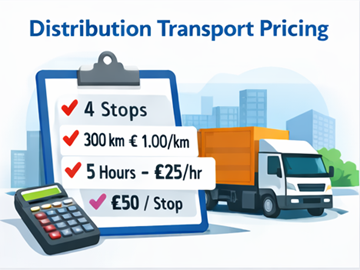 Tarification d’un transport de distribution avec plusieurs arrêts, distance, heures et calcul du tarif par arrêt sur un clipboard