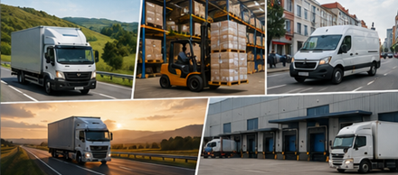 Transport de marchandises national avec camions de livraison locaux, entrepôts, logistique urbaine et opérations de transport régionales