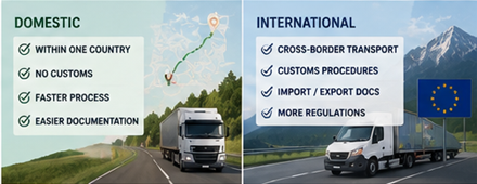 Transport de fret national et international à travers les frontières européennes avec camions logistiques