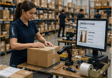 Centre de préparation de commandes e-commerce traitant les commandes en ligne des clients