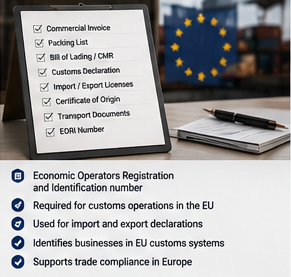 Enregistrement douanier européen et numéro EORI utilisé en logistique internationale