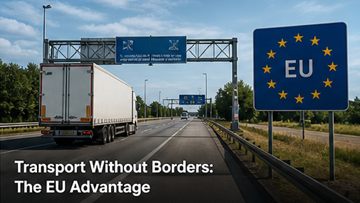 Camion franchissant une frontière européenne sans douane, marché unique de l’UE, libre circulation des marchandises, autoroute en Europe