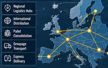 Réseau de transport européen utilisant des hubs logistiques de cross-docking et des centres de distribution