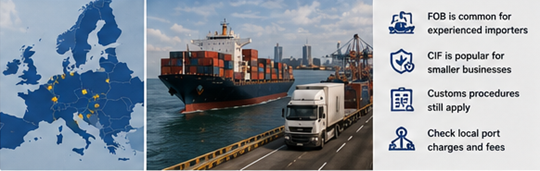 Opérations portuaires européennes avec conteneurs importés et procédures douanières