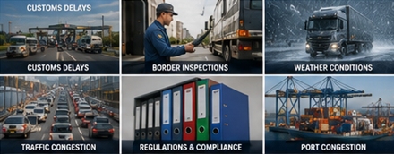 Transport national et international en Europe avec autoroutes de l’UE, passages frontaliers, entrepôts et hubs logistiques