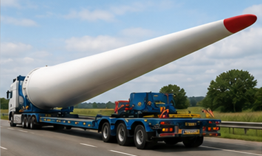 Pale d’éolienne, engin de chantier et équipement industriel transportés en charge hors gabarit