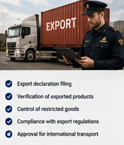 Cargaison à l’export et agents des douanes traitant les documents d’expédition internationale