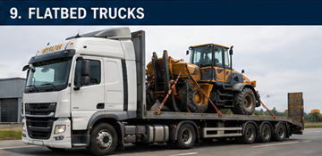 Camion plateau transportant des matériaux de construction et des marchandises hors gabarit