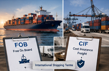 Logistique de fret maritime international avec explication des termes FOB et CIF à travers des opérations de transport de marchandises