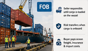 Conteneurs de fret chargés sur un navire cargo selon les conditions d’expédition FOB