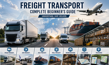 Transport de fret européen moderne avec camions, conteneurs, entrepôts et opérations logistiques à travers l’Europe