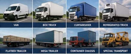 Véhicules de transport de fret incluant fourgons, camions, remorques et flotte logistique en Europe