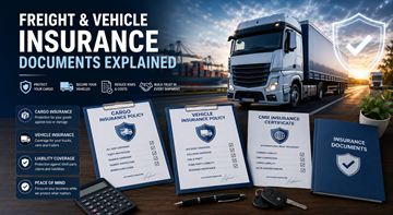 Documents d’assurance fret et véhicules avec transport de marchandises par camion et concepts de protection logistique en Europe