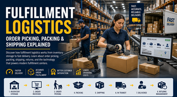Entrepôt moderne de logistique de fulfillment avec des opérateurs qui emballent des commandes en ligne et préparent des expéditions
