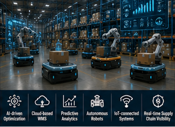 Système de gestion d’entrepôt du futur utilisant la robotique IA et des technologies numériques logistiques