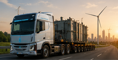 Convoi moderne de transport hors gabarit représentant l’avenir de la logistique de convoi lourd