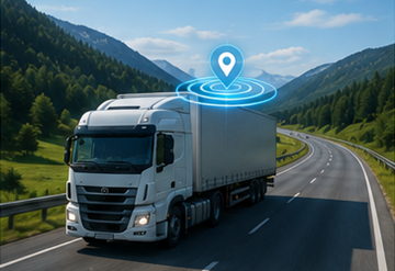 Camion équipé d’un système de suivi GPS circulant sur une autoroute européenne pendant une opération logistique