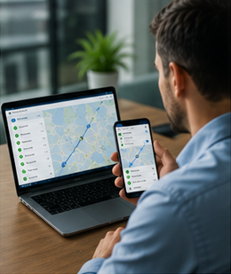 Client professionnel consultant les mises à jour de suivi de livraison pour une expédition de transport importante en Europe