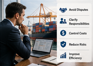 Responsable logistique examinant des contrats d’expédition internationale et des conditions commerciales pour le transport de marchandises