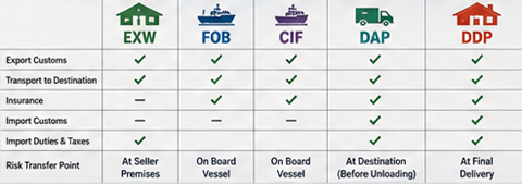 Comparaison des responsabilités d’expédition EXW, FOB, CIF, DAP et DDP dans le transport international
