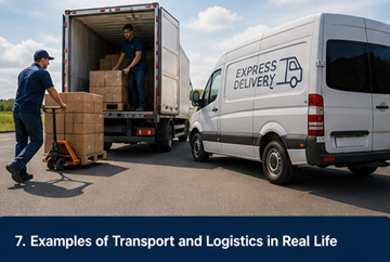 Exemples concrets de logistique : camions de livraison, entrepôt, expédition e-commerce