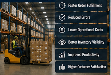 Entrepôt logistique moderne utilisant un logiciel de gestion d’entrepôt et des systèmes de stocks