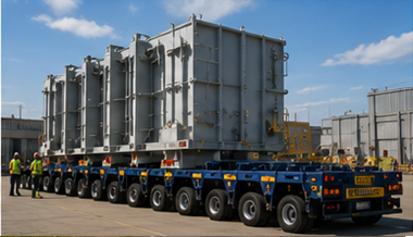 Système de remorque modulaire pour convoi lourd transportant une charge industrielle hors gabarit