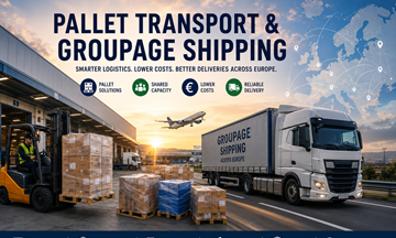 Transport européen de palettes et expédition en groupage avec camions logistiques, entrepôts, palettes et opérations de fret