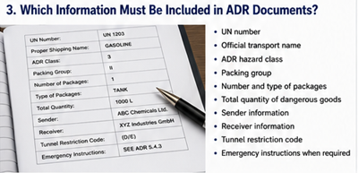 Champs d’information obligatoires dans les documents de transport ADR de marchandises dangereuses