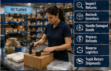 Entrepôt traitant des produits retournés dans un centre de logistique de fulfillment