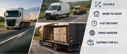 Transport routier européen de marchandises avec camions logistiques sur des itinéraires de livraison autoroutiers