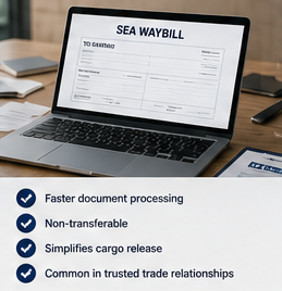 Documentation d’expédition Sea Waybill, numérique, pour le transport maritime