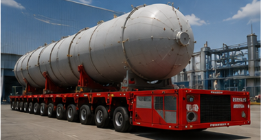Transporteur modulaire automoteur déplaçant une structure industrielle hors gabarit